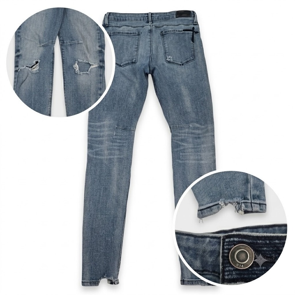RtA Made In LA Distressed Skinny Jeans Womens Medium Wash Cross Pocket Thrashed